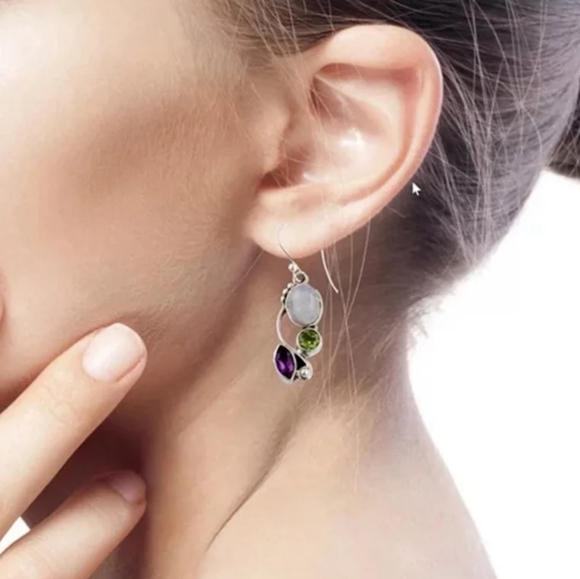 Copper Stunning Crystal Flower 1in Drop Earrings - Picture 2 of 3